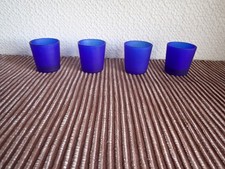 SET OF 4 QUALITY GLASS TEA LIGHT HOLDERS - COBALT BLUE