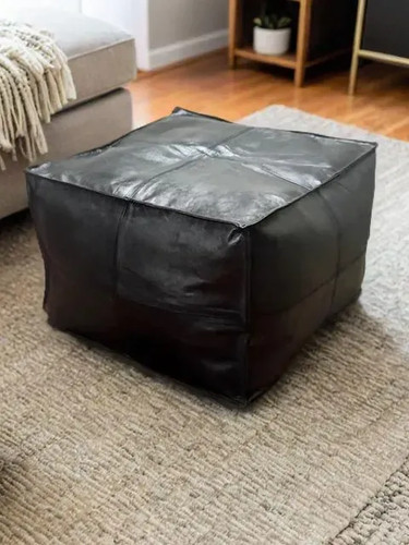 Moroccan leather ottoman - leather,