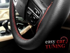 For Vauxhall Opel Vectra C 2002-2008 Black Real Leather Steering Wheel Cover Red