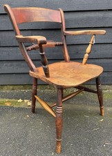 Victorian Elm Knife Back Carver Armchair