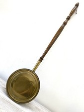 Antique Brass Copper Bed Warmer with Turned Wooden Handle Vintage