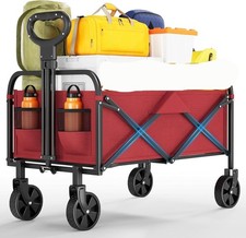 220L Folding Festival Wagon Heavy Duty Cart 172kg Load All Terrain Wheels Red