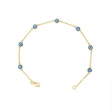 14K Gold Evil Eye Bracelet, Gold Chain Bracelet, 7 Stone Evil Eye Charm Bracelet