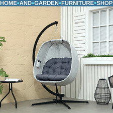 Grey Hanging Egg Chair Outdoor Indoor Swing Chair Conservatory Garden Furniture