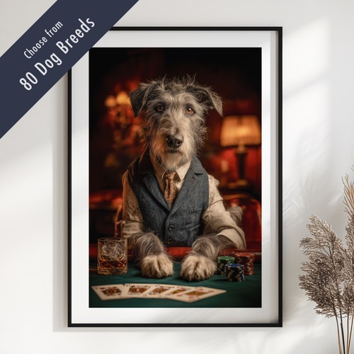Funny dog playing poker print - playing,