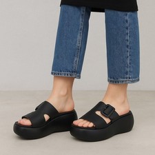 Topshop Palma Black Platform Slide Sandals Size 39 US 8 Chunky Buckle Slip On