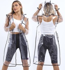 Womens Transparent Rain Mac Waterproof Raincoat Black Long Jacket Size 8 - 14