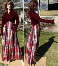 vintage 1972 LORRIE DEB formal dress PROM velvet top plaid acetate skirt women S
