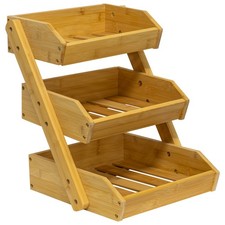 Woodside 3-Tier Bamboo Kitchen Fruit & Veg Rack Holder Wooden Storage Stand
