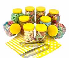 10 Mini Yellow Plastic Sweet Jars 2 Tongs 50 Bags for Wedding Event Party Easter