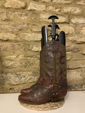 Vintage Brown Burgundy Leather Womens Biker Harness Cowboy Boots UK 5 EU 38