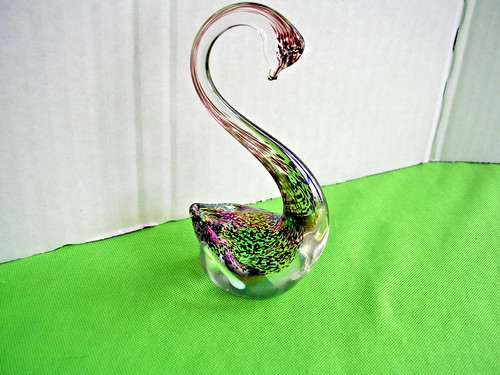Heron iridescent glass swan - glass,