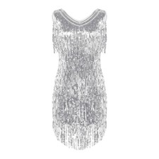 Women Sequin Salsa Latin Dance 1920s Fringe Flapper Samba Dress Tango Costume 