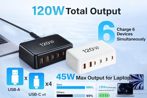 Port usb charging station - 6-port, usb-c