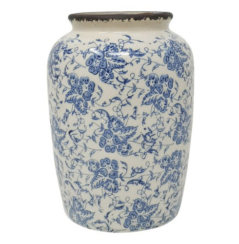 Large white blue floral - white,