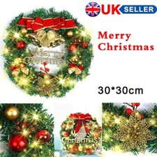 Hanging Decoration LED Christmas Wreath Wall Xmas Party Door Garland Ornaments