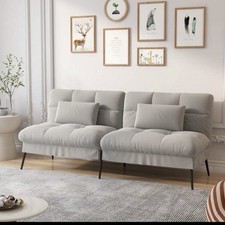 Modern Fabric Sofa Bed 3 Seater Upgraded Frame 5-Gear Adjustable Futon Sofa Grey