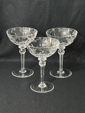 Lot of 3 Rogaska Gallia Floral Etched Cut Crystal Champagne Sherbet Glass 7 1/8"