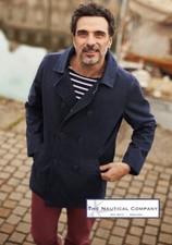 Mousqueton Mens Cotton Canvas Pea Coat Jacket Double Breasted Reefer Navy Blue