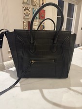 Celine Phantom Leather Tote Bag in Drummed Croc-pattern, Black, nearly new