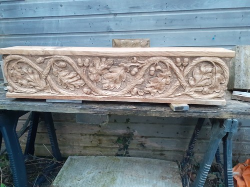 Carved oak beam mantle - carved,