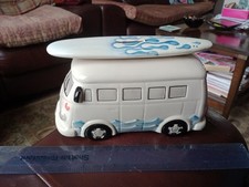 SURF 1 VW Blue & White Glaze Campervan Ceramic Money Box. No Stopper.
