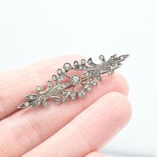 Antique Victorian Solid Silver Diamond Paste Brooch Art Nouveau Scroll Foiled