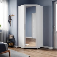 White High Gloss Door Corner Mirrored Wardrobe with Hanging Rail Large Storage