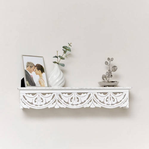 White wooden carved boho wall - white,