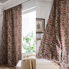 Indian Curtain Hippie Curtain Bohemian Bedroom Window Drape Jacquard Tassel Pom
