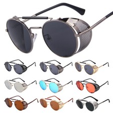 Steampunk Vintage Sunglasses Side Shield Men Women Round Metal Glasses Eyewear