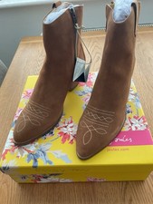 Ladies Joules Tan Suede Cowboy Boot Style Size6 Brand New In Box with Tags