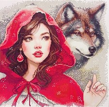 Girl In Red With Wolf - 14 Count Cross Stitch Kit - Aida Size 36 x 36cm