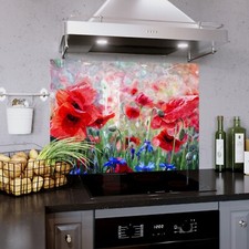 Glass Splashback Kitchen Tile Cooker Wall Panel Print ANY SIZE Poppies Flowers