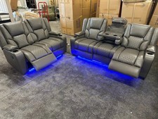 Electric Recliner Orlando 3+2 Sofa Set in Grey Aire Leather | USB | Cup Holder