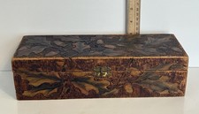 Antique Acorns Leaves Nouveau Pyrography Carved Flemish Art Wood Glove Box 12"L