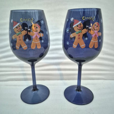 Blue Wine Glasses Gingerbread Cheers! 8" Christmas Design Festive Snowy