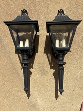 Pair Black Coach Carriage porch Lantern Lamp light Eagle Finial 3 Candelabras