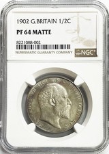 1902 MATTE PROOF GREAT BRITAIN 1/2 CROWN KING EDWARD VII COIN NGC PF 64 MATTE