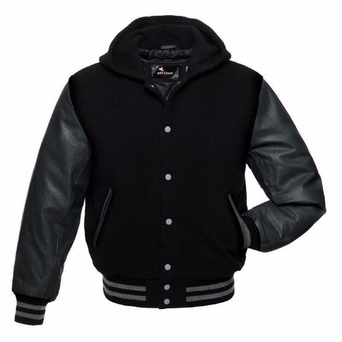 Black wool varsity letterman - black,