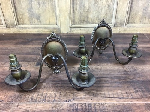 Pair vintage brass wall - pair,