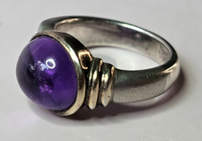 Vintage Amethyst Sterling Ring 7.4gms Sz6.5 Two-Tone 11.5mmx9mm