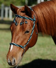 NEW Hand Braided Miniature Show Halter w/Browband, Horse Tack, BLACK w/TURQUOISE