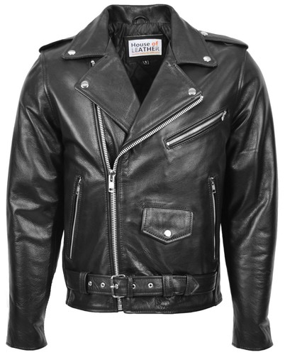 Mens leather biker brando - leather,