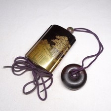 B0273: High-class old Japanese lacquer ware INRO pillbox with fantastic MAKIE