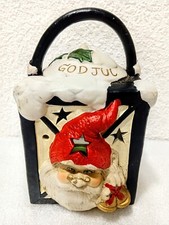 Vintage Winter lantern Candle holder Swedish God Jul Santa Holly berry Christmas