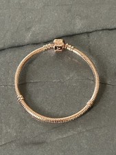 Pandora S925 Rose Gold Square Signature Buckle Snake Chain Charm Bracelet - 17cm