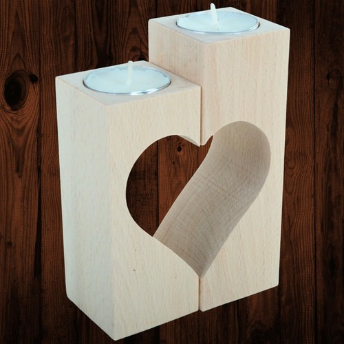 Pair wooden tealight holders - pair,