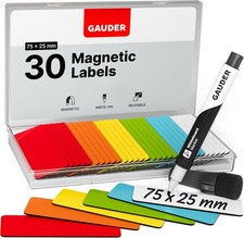 GAUDER Magnetic Dry Erase Labels | (75 x 25 mm) Magnetic Labels to Write on | D