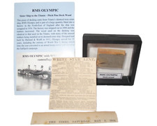 RMS OLYMPIC deck wood slice Gallipoli WWI Titanic w/ ORIGINAL WHITE STAR AD x1